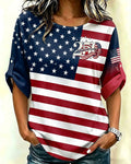 250th Anniversary National Flag Prints Crew Neck Blouse