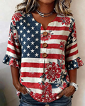 250th Anniversary National Flag Rose Print Half-sleeved Shirt