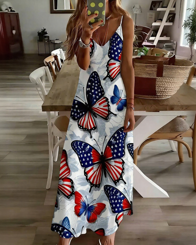 Sling 250th Anniversary National Flag Star Print Pocket Maxi Dress