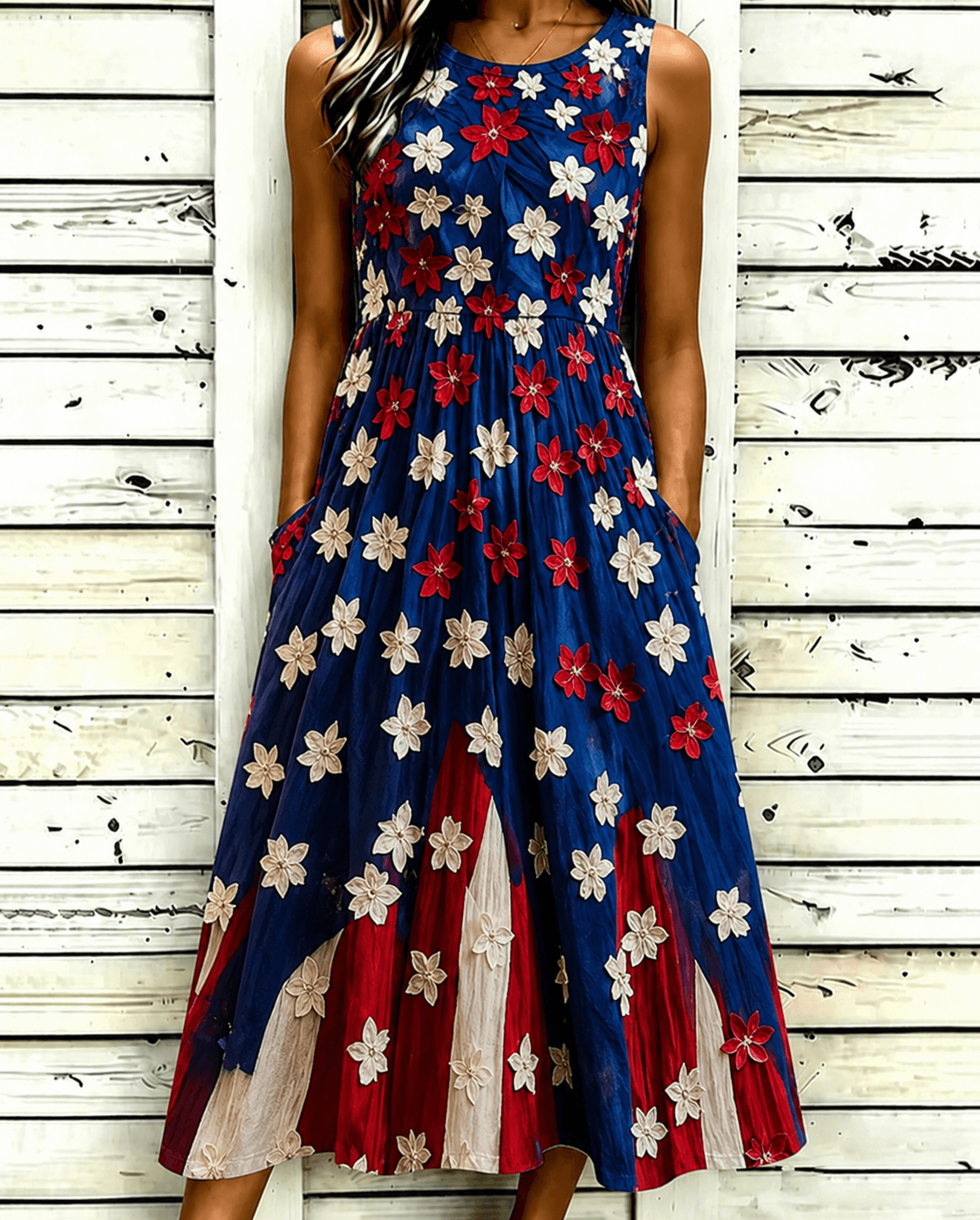 250th Anniversary Oil Painting of Flowers Print Pocket Casual Dress