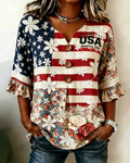 250th Anniversary Print Half Sleeve Casual Blouse