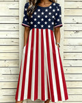 250th Anniversary Red Striped Star Print Pocket Casual Dress