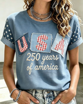 250th Anniversary Retro 3D Printing Crew Neck Short Sleeve Tshirt
