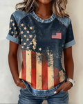 Crew Neck 250th Anniversary Retro National Flag Printed Short-sleeved T-shirt
