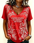 250th Anniversary Retro White Flower Printed Short-sleeved T-shirt