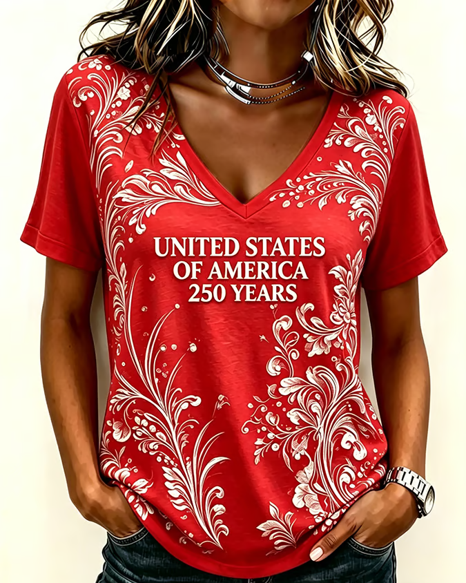 250th Anniversary Retro White Flower Printed Short-sleeved T-shirt