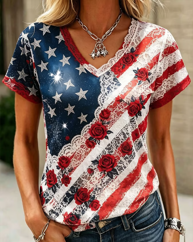 250th Anniversary Rose Lace Printed Short-sleeved T-shirt
