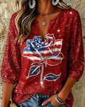 250th Anniversary Rose Print V‑Neck 3/4 Sleeve Blouse