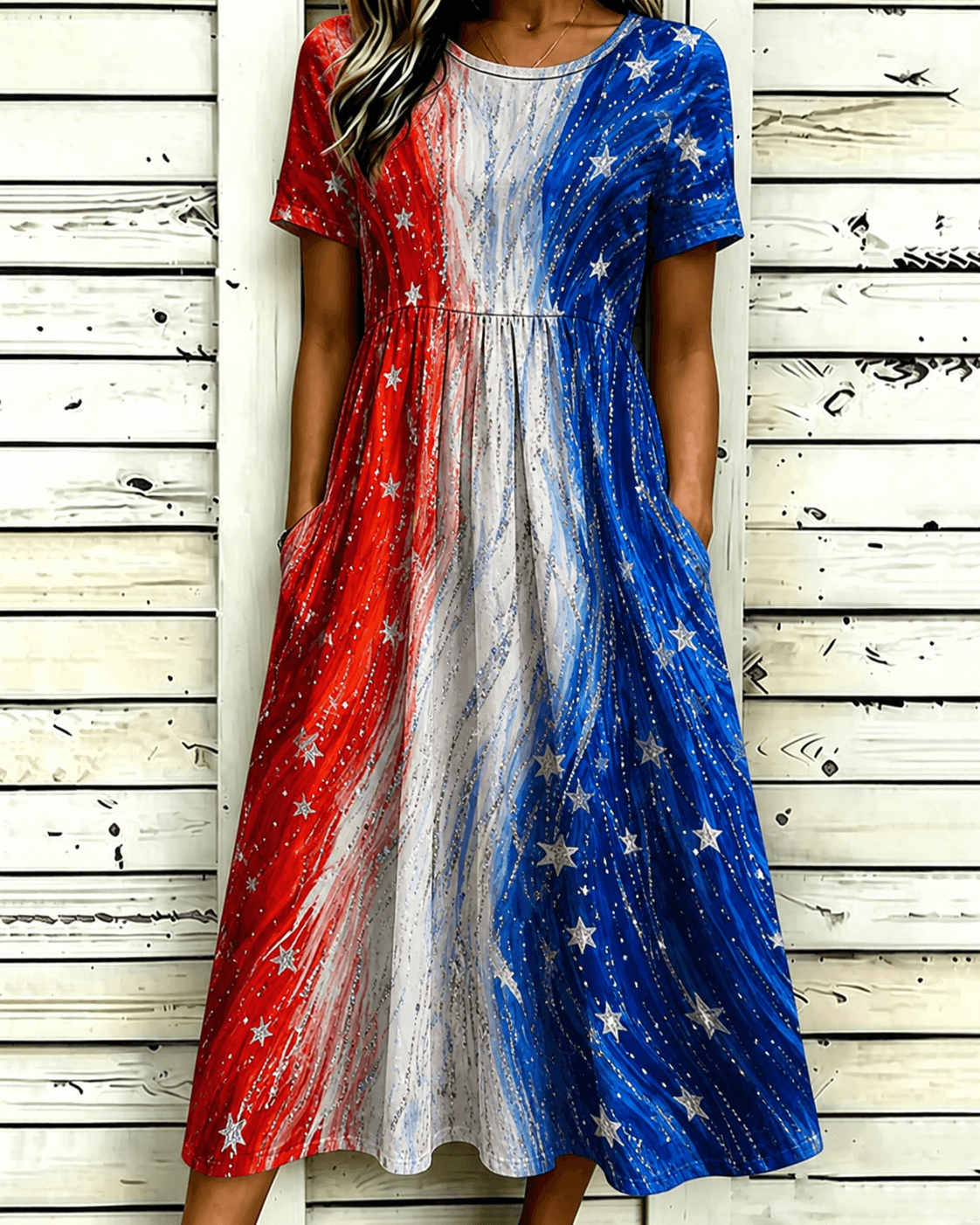 250th Anniversary Silver Star Print Pocket Casual Dress