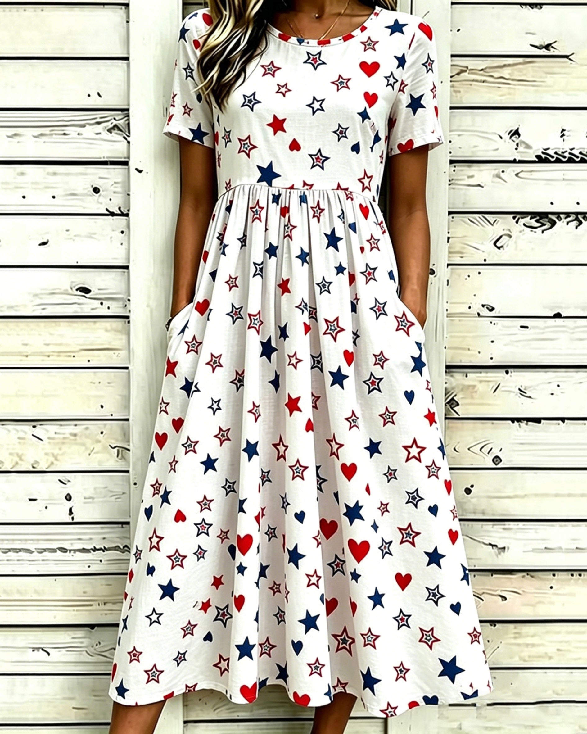 250th Anniversary Star Print Pocket Casual Dress