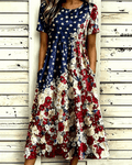 250th Anniversary Star Roses Print Pocket Casual Dress