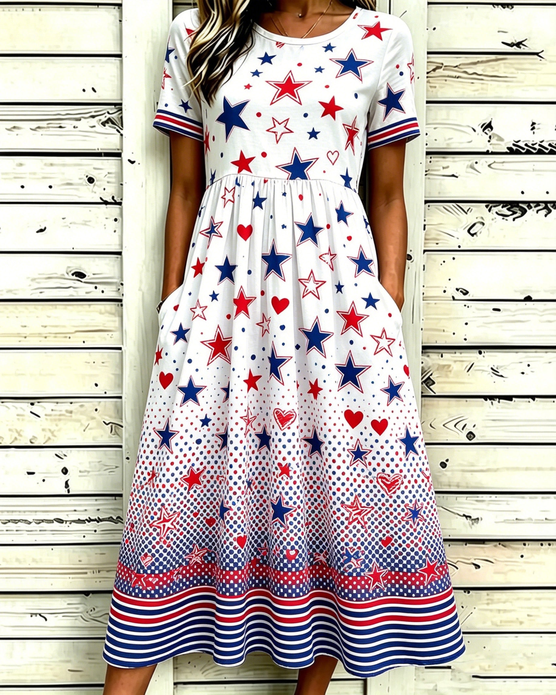 250th Anniversary Star Stripes Print Pocket Casual Dress