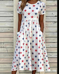 250th Anniversary Star Print Pocket Casual Dress