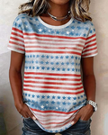 250th Anniversary Striped Star Printed Short-sleeved T-shirt