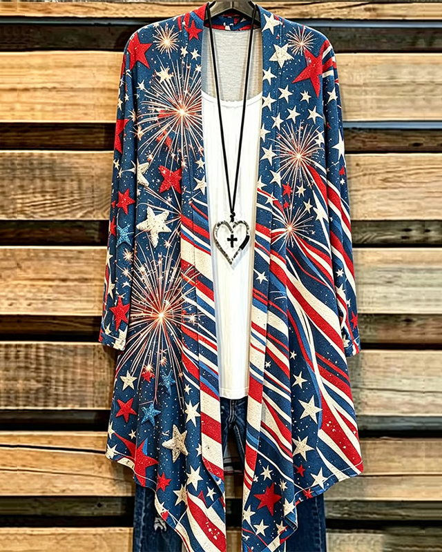 250th Anniversary Stripes and Stars Long Sleeve Casual Longline Cardigan