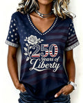 250th Anniversary Vintage Floral Print V-neck Short Sleeve Tshirt