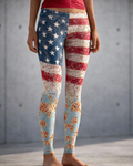 250th Anniversary Vintage National Flag Flower High-waisted Fitted Stretchy Leggings