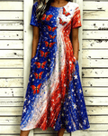250th Anniversary Wavy Striped Butterfly Print Pocket Casual Dress