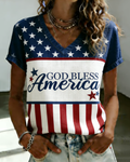 250th Anniversary God Bless America Print V-neck Short Sleeve Tshirt