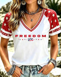 250th Anniversary of Freedom Print V-neck Short Sleeve Tshirt