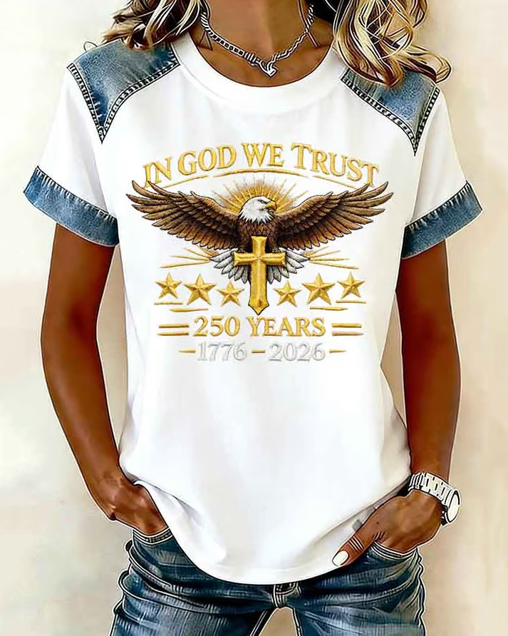 Crew Neck 250th Anniversary of the Cross Faith Printed Short-sleeved T-shirt
