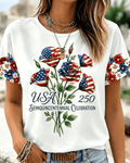 250th Anniversary Colorful Flowers Print Crew Neck Short Sleeve Tshirt