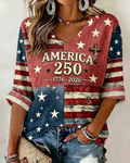 250th Anniversary of the Retro National Flag V-neck Loose T-shirt