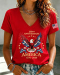 100% Cotton Patriotic American Pride V Neck Short Sleeve Tshirt