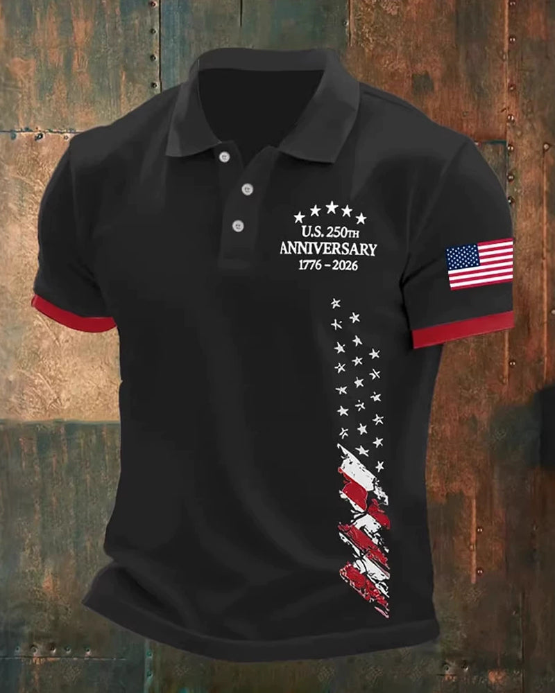 US 250 Anniversary Distressed Ripped Stars And Stripes Men's Polo Shirt