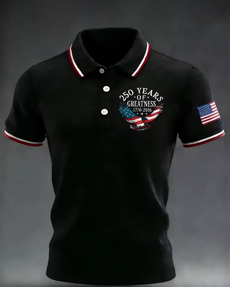 250th Anniversary Commemorative White-Eagle-Print Short-Sleeve Polo Shirt