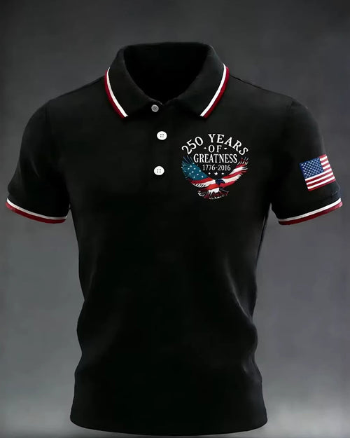 250th Anniversary Commemorative White-Eagle-Print Short-Sleeve Polo Shirt