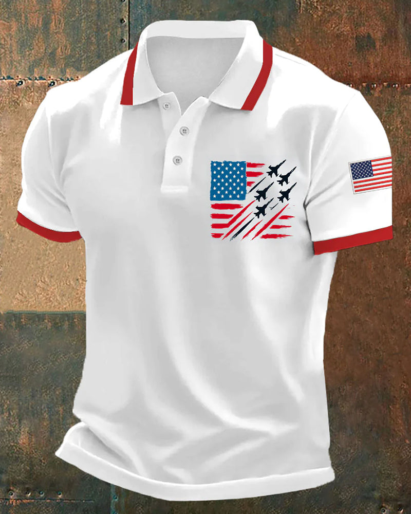 Fighter Formation Stars And Stripes Patriotic Theme Men's Polo Shirt