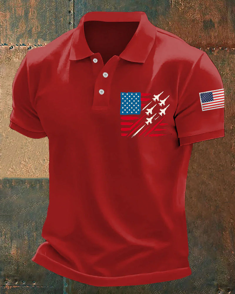 Fighter Formation Stars And Stripes Patriotic Theme Men's Polo Shirt