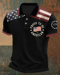 American Pride Slogan 1776 Commemorative Flag Printed Short-Sleeved Polo Shirt