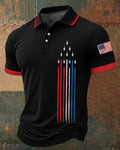 Fighter Vertical Strip Star Element American Retro Short-sleeved Polo Shirt