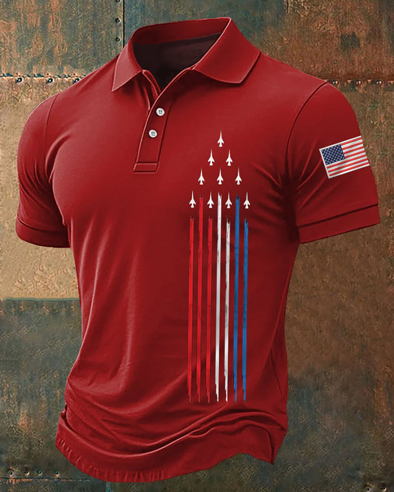Fighter Vertical Strip Star Element American Retro Short-sleeved Polo Shirt