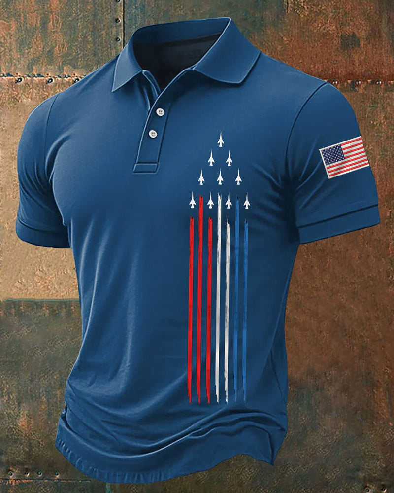 Fighter Vertical Strip Star Element American Retro Short-sleeved Polo Shirt