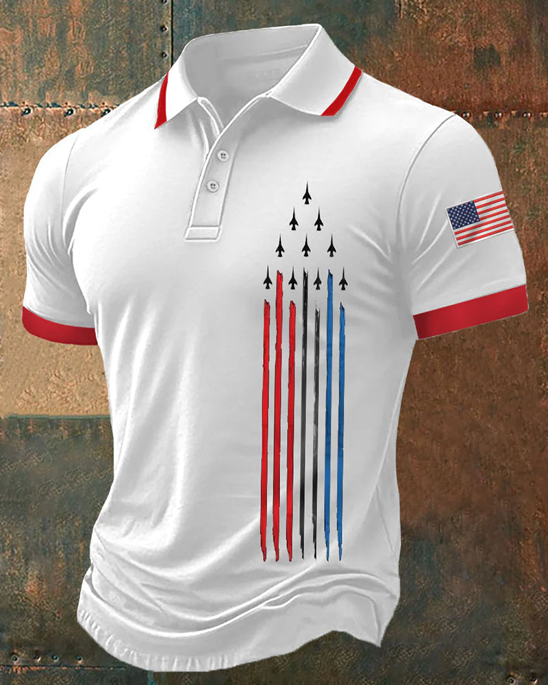 Fighter Vertical Strip Star Element American Retro Short-sleeved Polo Shirt