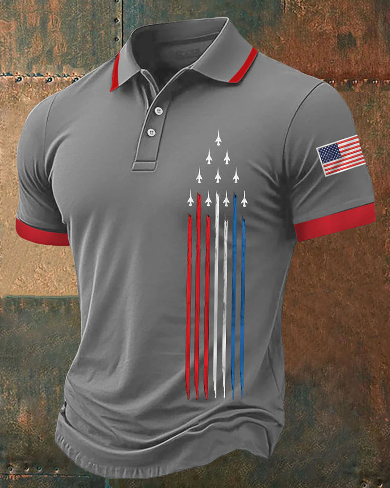 Fighter Vertical Strip Star Element American Retro Short-sleeved Polo Shirt