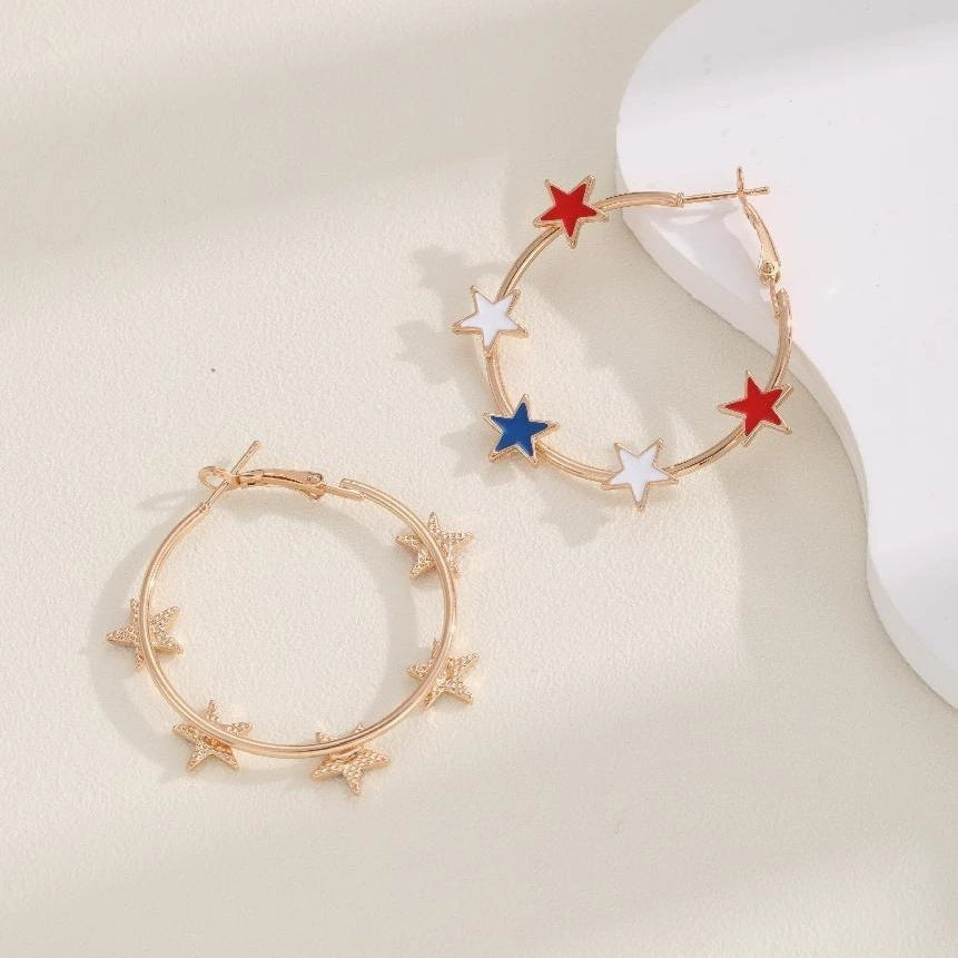 American Independence Day Pentagram Flag Star Earrings Accessories