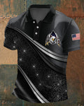 Black Glitter Wave Tear Eagle Flag American Casual Polo