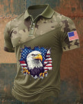 Camouflage Holed Bald Eagle Flag Print Men's Polo Shirt