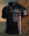 Old Skull Firearms Flag Stitching Short Sleeve Polo Shirt