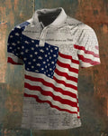 Manuscript Of Declaration Of Independence Patchwork Stars And Stripes American Polo Shirt
