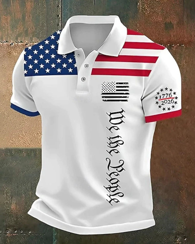 1776-2026 We The People Flag Slogan Polo Shirt