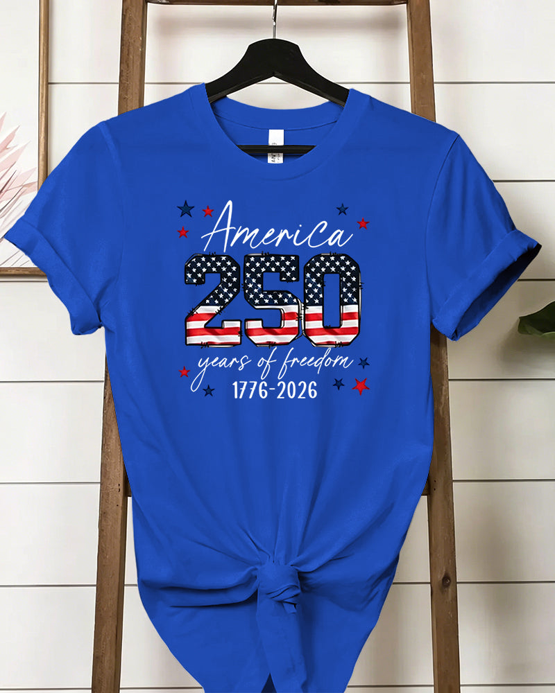 100% Cotton USA 250th Anniversary Crew Neck Short Sleeve Tshirt