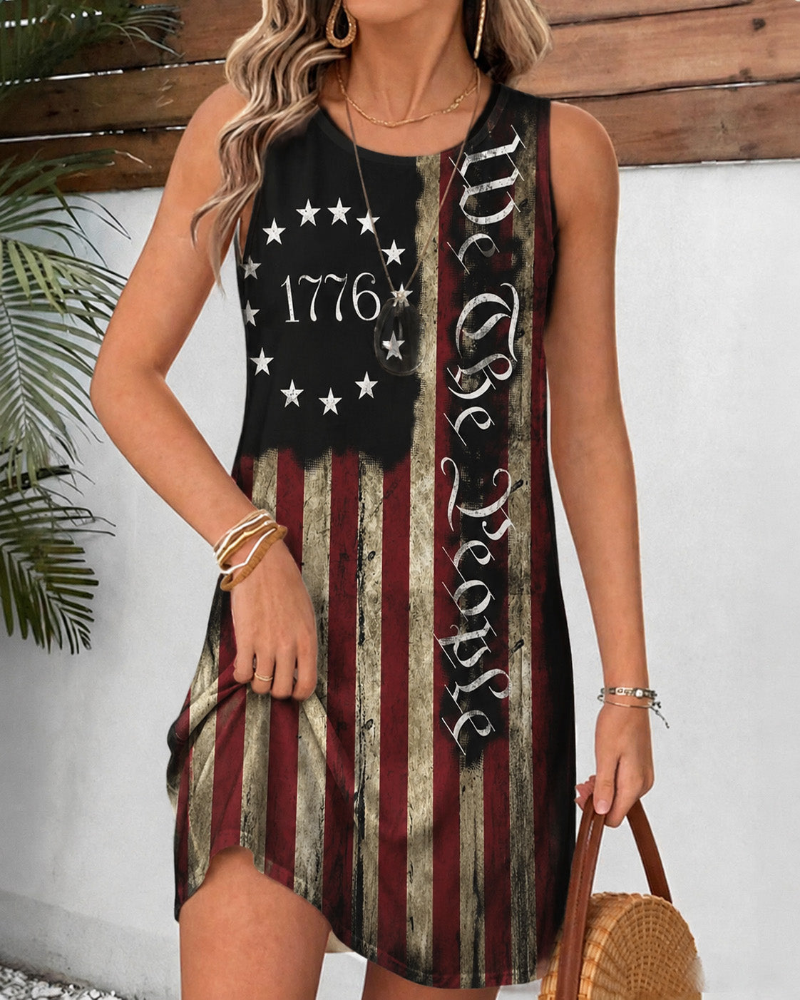 4th of July Round Neck Sleeveless Mini Casual Dress
