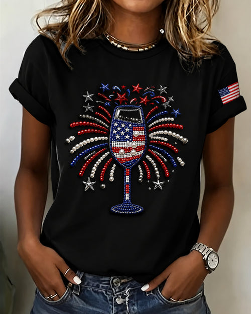 100% Cotton Celebrating the 250th Anniversary Wine Glass Crew Neck Short Sleeve Tshirt