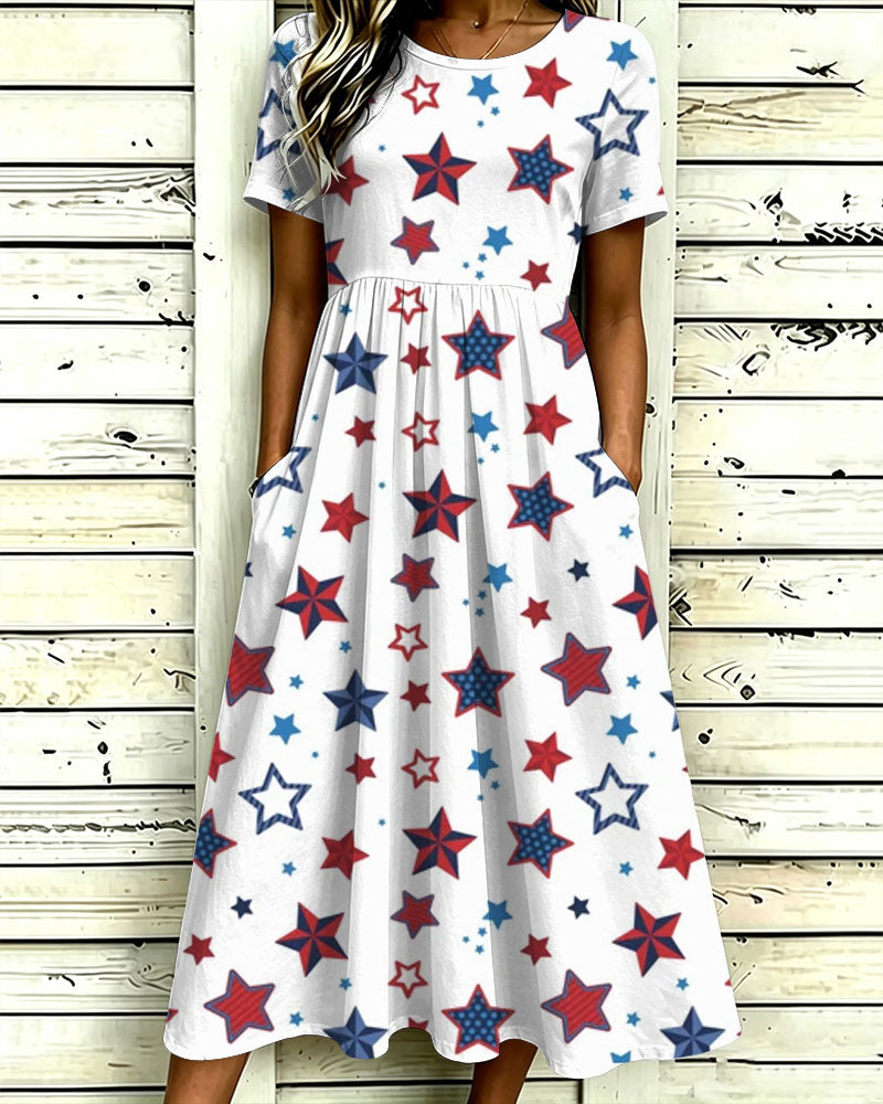 Colorful Irregular Stars Print Pocket Casual Dress
