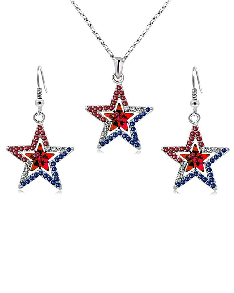 American Independence Day Five-pointed Star Inlaid Zircon Pendant Necklace